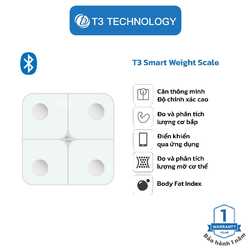 Cân Thông Minh T3 Smart Ws1 - Đo 13 Chỉ Số Sức Khỏe, Đồng Bộ App 6 Cân Thông Minh T3 Smart Ws1