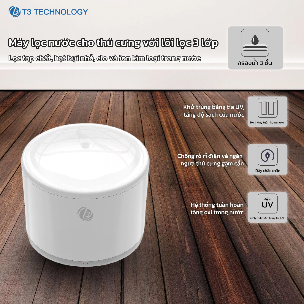 Máy Cho Thú Cưng Uống Nước T3 Smart Pw1 - Lọc Uv, Điều Khiển App 4 Máy Cho Thú Cưng Uống Nước T3 Smart Pw1