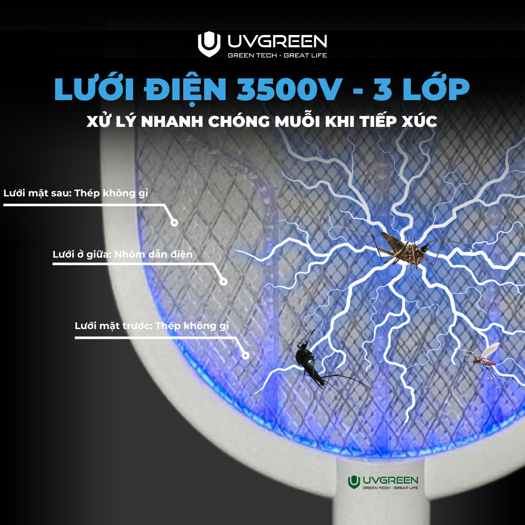Vợt Bắt Muỗi Uvgreen Km003 - Tích Hợp Đèn Uv Hiệu Quả Nhân Đôi 6 Vợt Bắt Muỗi Uvgreen Km003