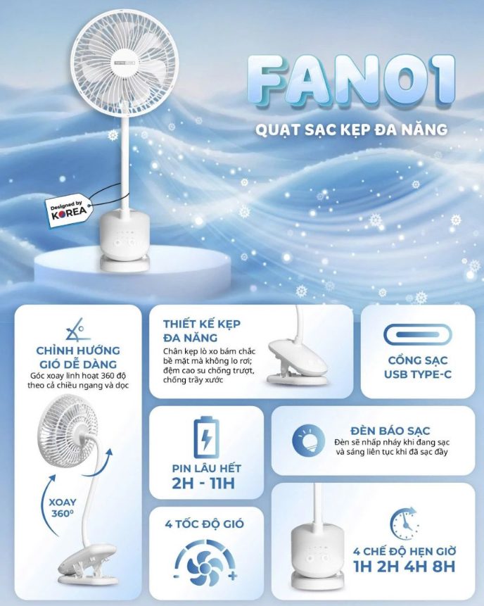 Quạt Kẹp Bàn Tích Điện Totolink Fan01 7 Quạt Kẹp Bàn Tích Điện Totolink Fan01