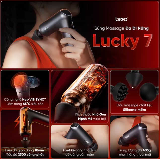 Súng Massage Breo Sport Lucky 7 Cầm Tay M0220 7 Súng Massage Breo Sport Lucky 7 Cầm Tay - M0220