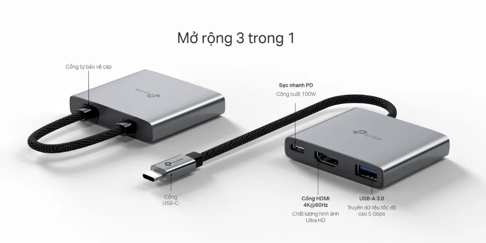 Hub Chuyển Đổi 3 Trong 1 Tp-Link Uh3020C Usb Type-C 14 Hub Tp-Link Uh3020C – Bộ Chuyển Đổi Usb Type-C 3 Cổng - Akia Smart Home