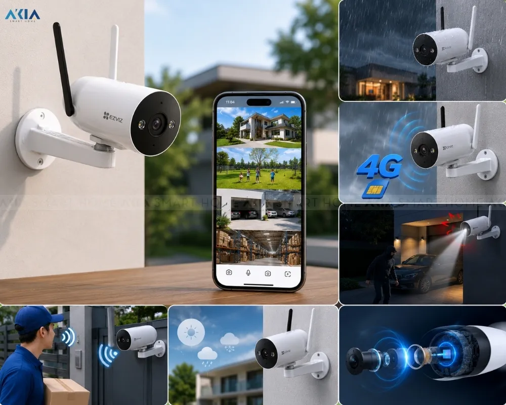 Camera Ngoài Trời Không Dây 4G Ezviz H5 2K 18 Camera Không Dây Ngoài Trời Ezviz H5 2K – Độ Phân Giải 2K (3Mp) – Hỗ Trợ Sim 4G - Akia Smart Home