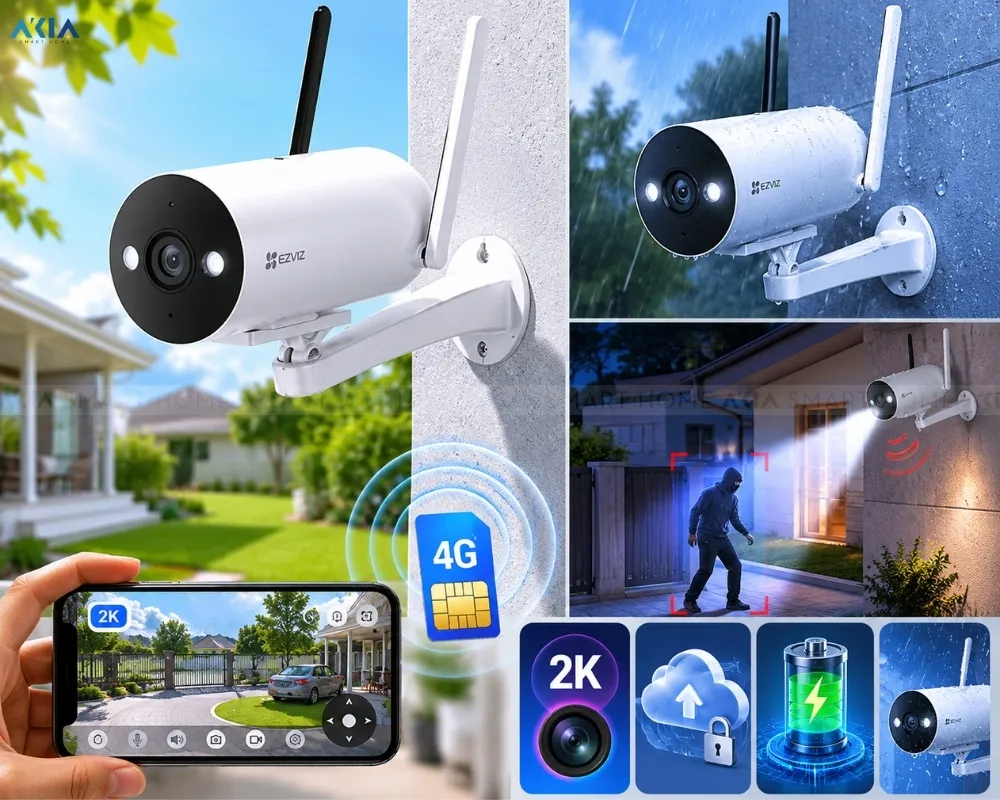 Camera Ngoài Trời Không Dây 4G Ezviz H5 2K 10 Camera Không Dây Ngoài Trời Ezviz H5 2K – Độ Phân Giải 2K (3Mp) – Hỗ Trợ Sim 4G - Akia Smart Home