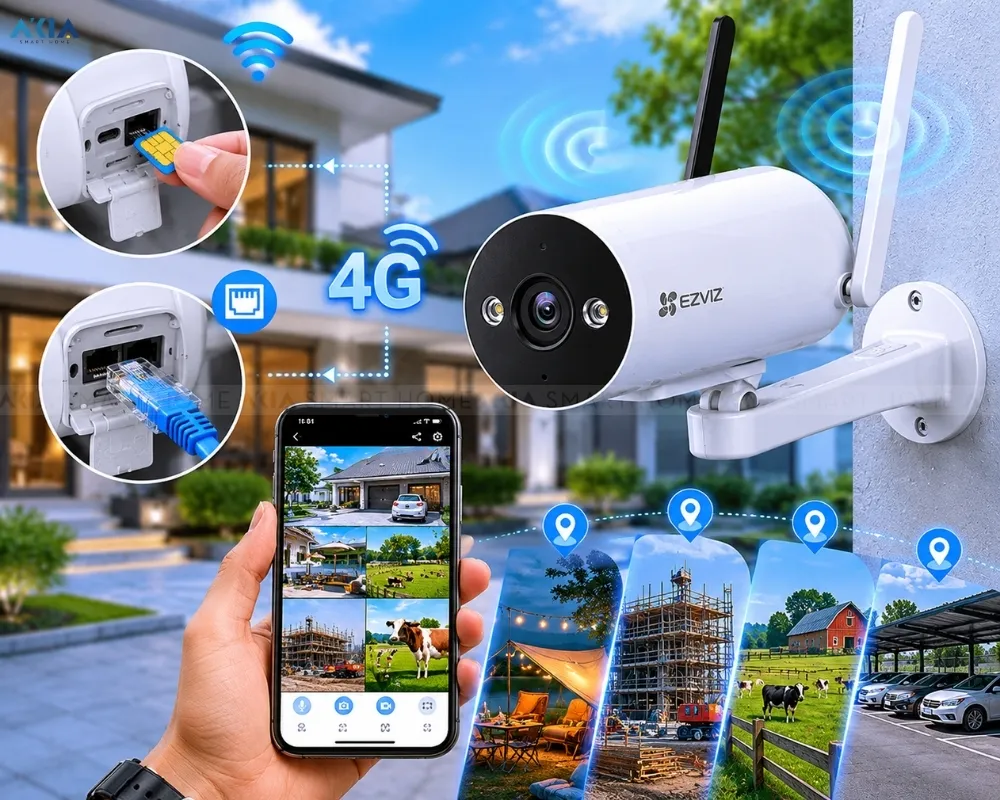 Camera Ngoài Trời Không Dây 4G Ezviz H5 2K 11 Camera Không Dây Ngoài Trời Ezviz H5 2K – Độ Phân Giải 2K (3Mp) – Hỗ Trợ Sim 4G - Akia Smart Home
