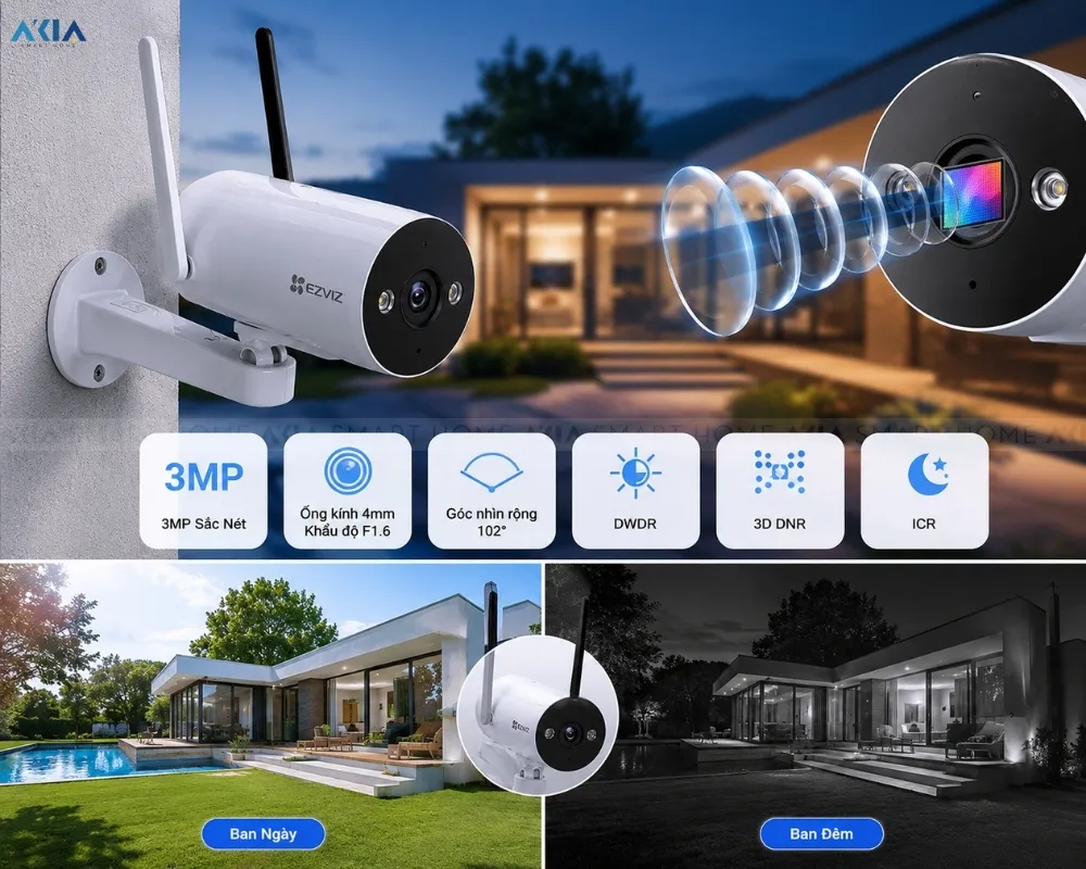 Camera Ngoài Trời Không Dây 4G Ezviz H5 2K 12 Camera Không Dây Ngoài Trời Ezviz H5 2K – Độ Phân Giải 2K (3Mp) – Hỗ Trợ Sim 4G - Akia Smart Home