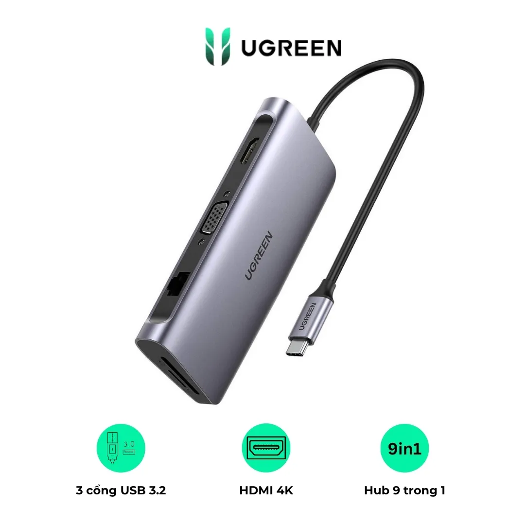 Hub chuyển đổi Ugreen CM179 – HDMI 4K UHD và VGA 1080P ( – 9 cổng đa năng) | AKIA