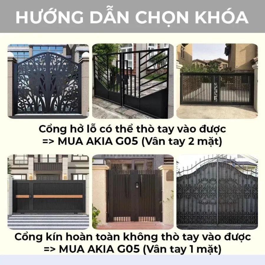 Khóa Cửa Cổng Akia G05 2 Mặt Vân Tay Hỗ Trợ Matter 30 Khóa Cửa Cổng Akia G05