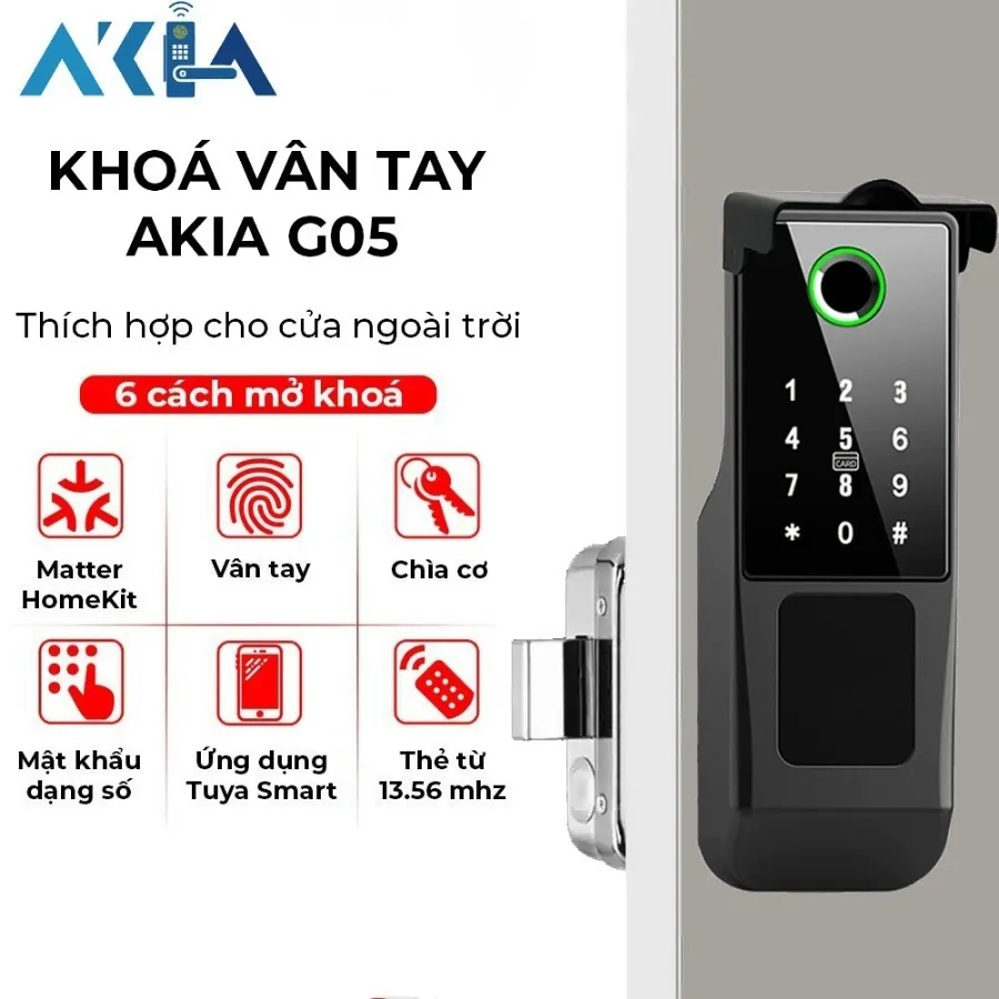 Khóa cửa cổng AKIA G05 2 mặt vân tay hỗ trợ Matter | AKIA