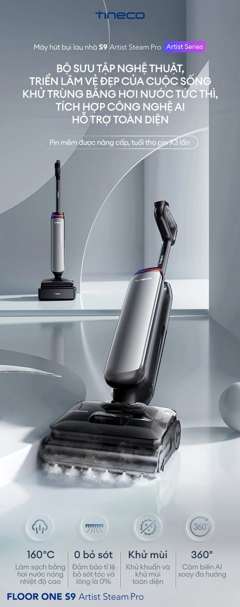 Máy Hút Bụi Lau Sàn Khô Ướt Tineco Floor One S9 Artist Steam Pro 12 Máy Hút Bụi Lau Sàn Khô Ướt Tineco Floor One S9 Artist Steam Pro - Akia Smart Home