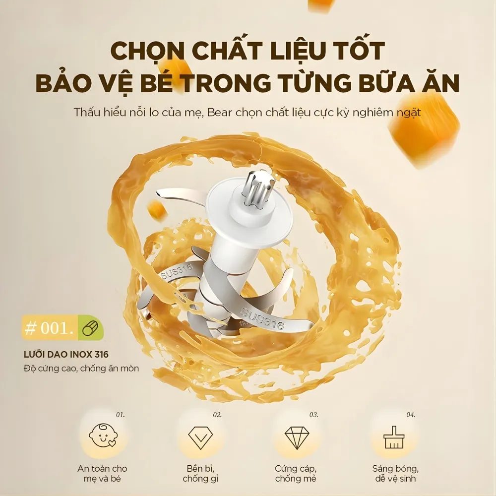 Máy Xay Đồ Ăn Dặm Bear 0.3L Ch-4H02S 10 Máy Xay Ăn Dặm Bear 0.3L Ch-4H02S