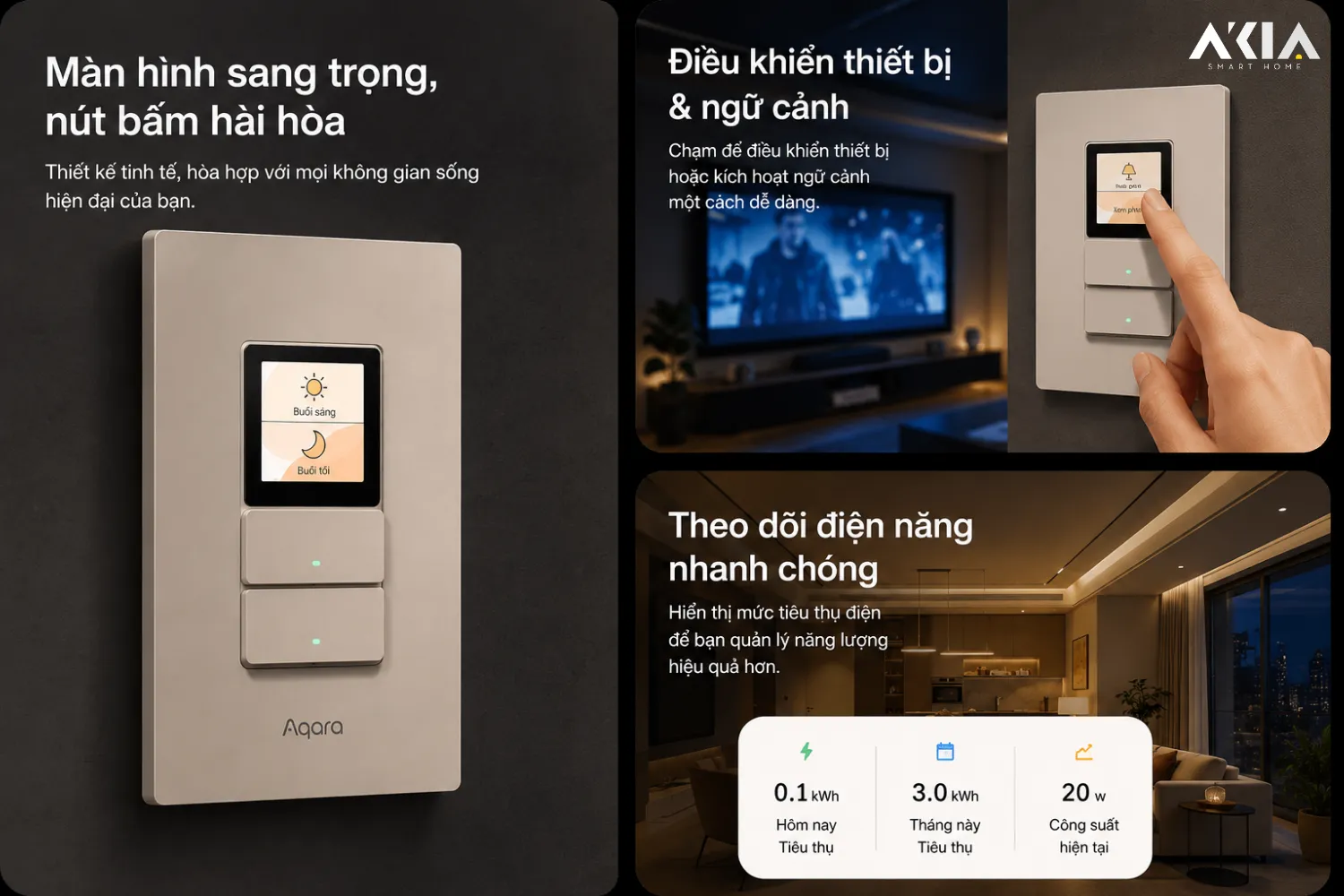 Công Tắc Chữ Nhật Màn Hình Aqara Presence Touchscreen Switch S100 Us 14 Công Tắc Aqara Presence Touchscreen Switch S100 Us - Akia Smart Home