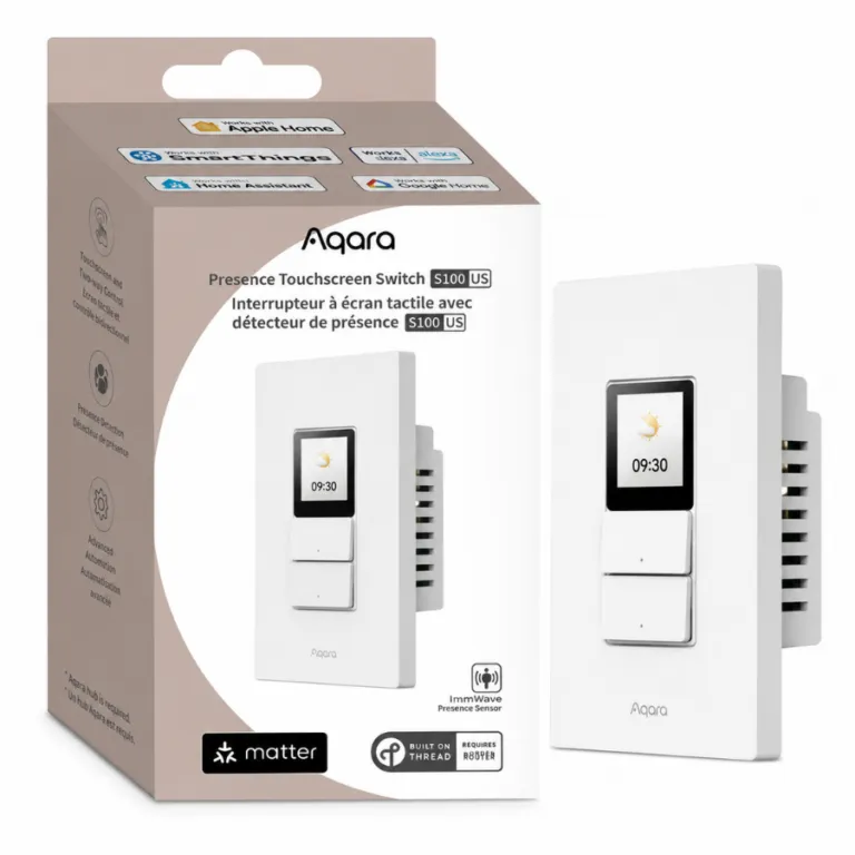 Công tắc chữ nhật màn hình Aqara Presence Touchscreen Switch S100 US | AKIA