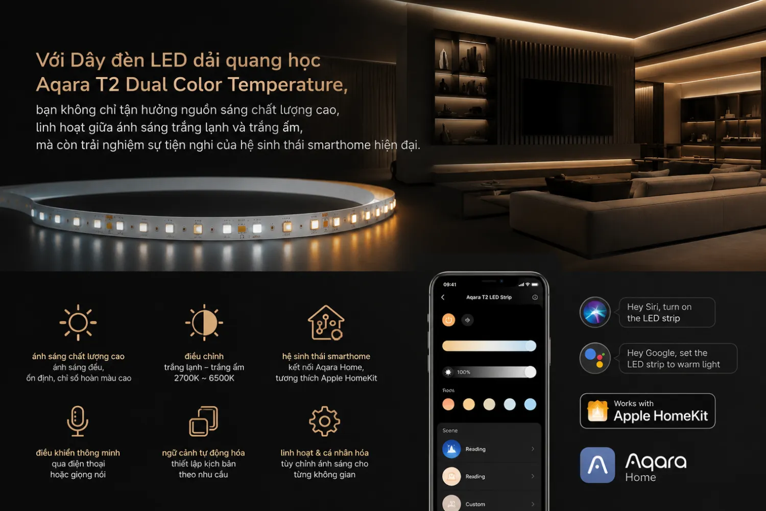 Đèn Dây Led Aqara T2 Dual Color Temperature 10 Dây Đèn Led Dải Quang Học Aqara T2 Dual Color Temperature - Akia Smart Home