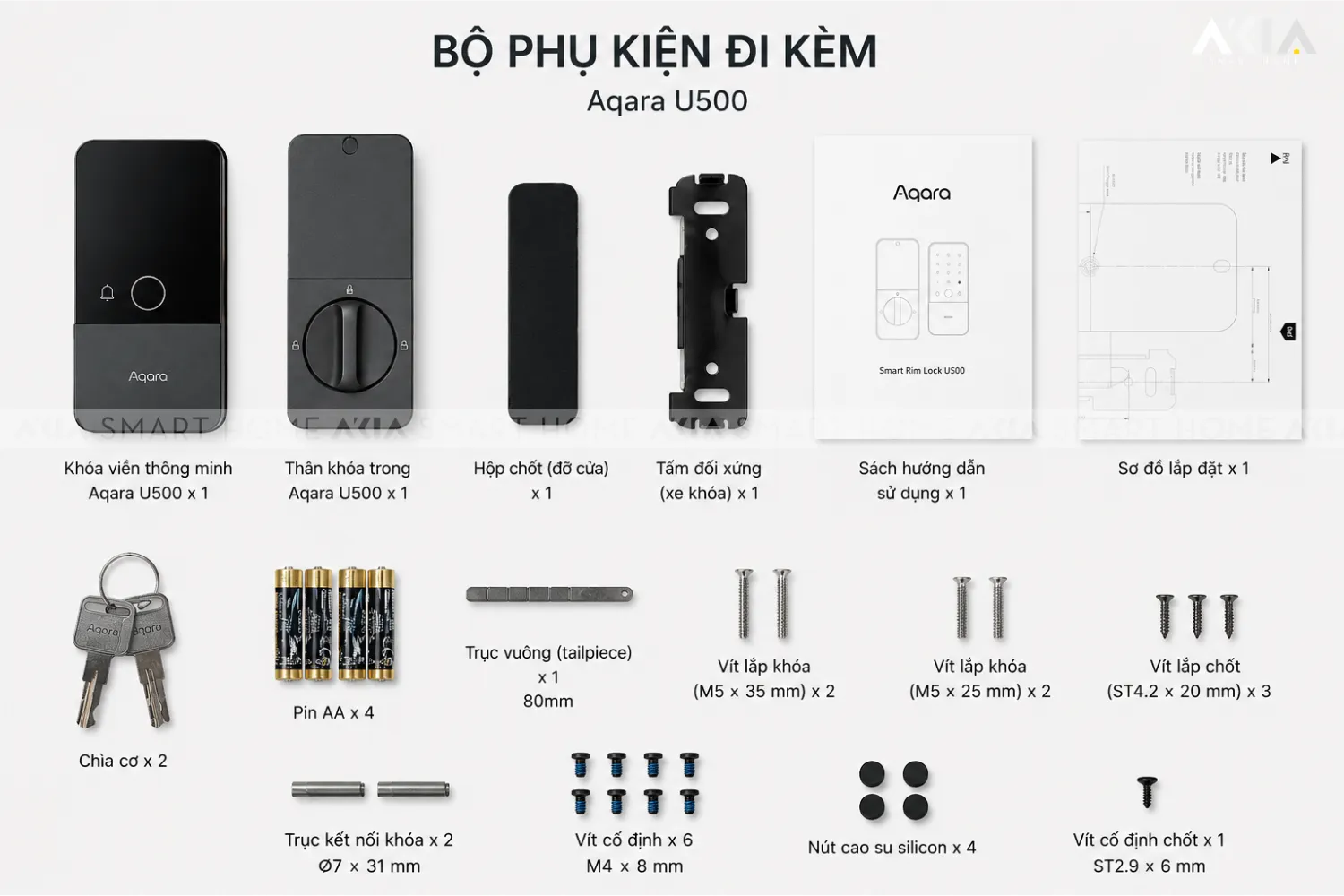 Khóa Cửa Thông Minh Aqara U500 Phù Hợp Nhiều Loại Cửa - Akia Smart Home