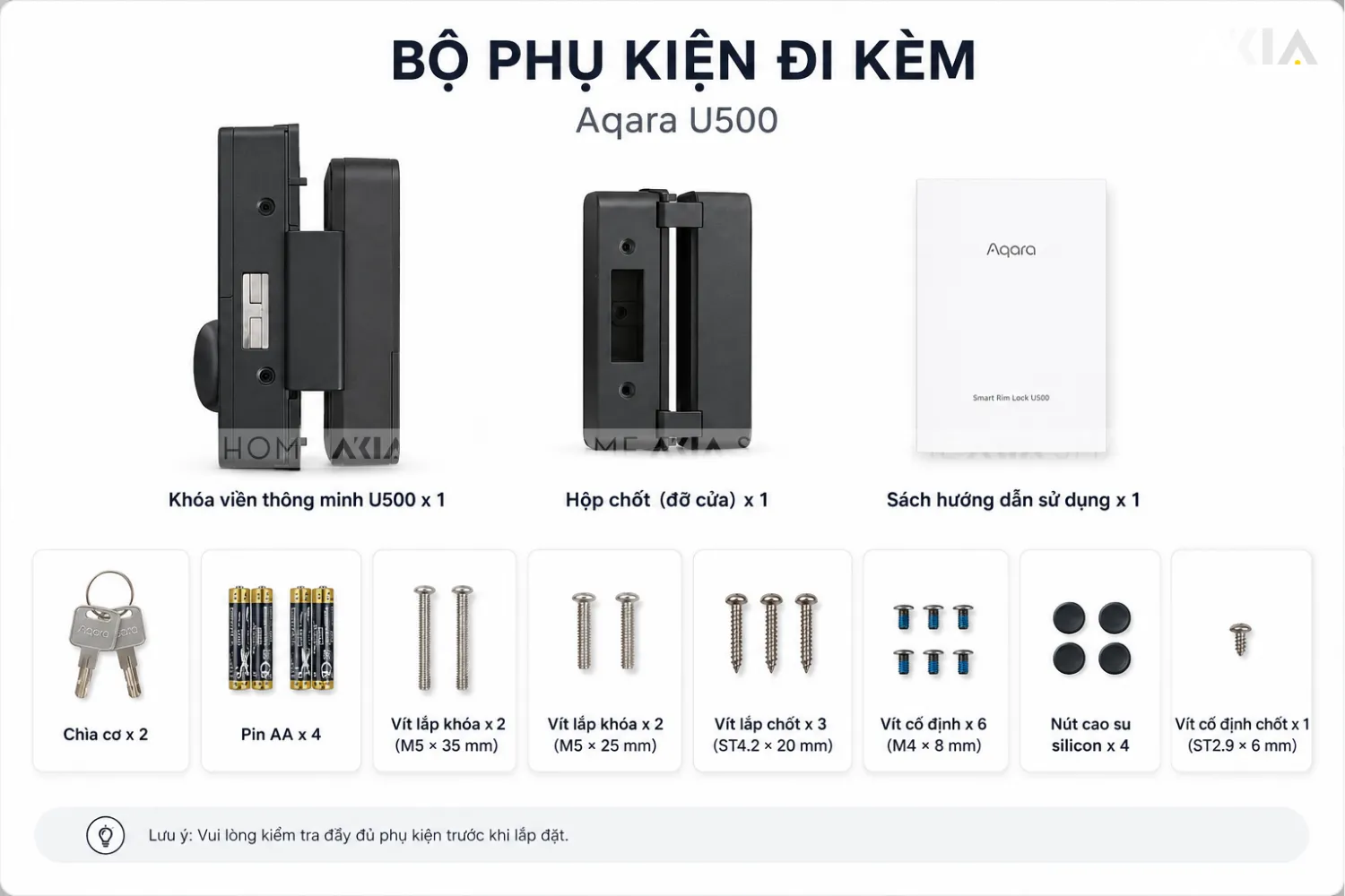 Khóa Cửa Thông Minh Aqara U500 Phù Hợp Nhiều Loại Cửa - Akia Smart Home