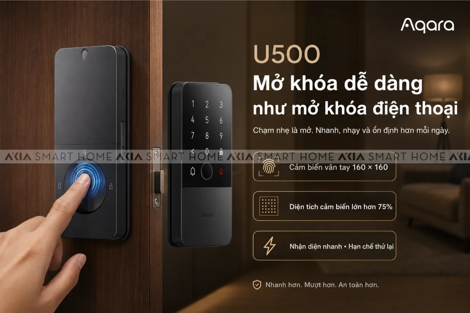 Khóa Cửa Thông Minh Aqara U500 Phù Hợp Nhiều Loại Cửa - Akia Smart Home