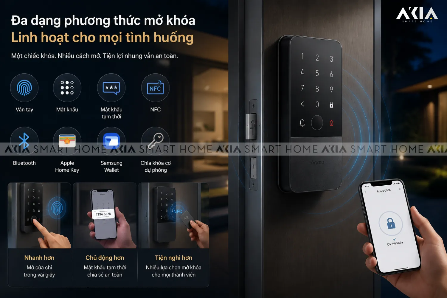 Khóa Cửa Thông Minh Aqara U500 Phù Hợp Nhiều Loại Cửa - Akia Smart Home