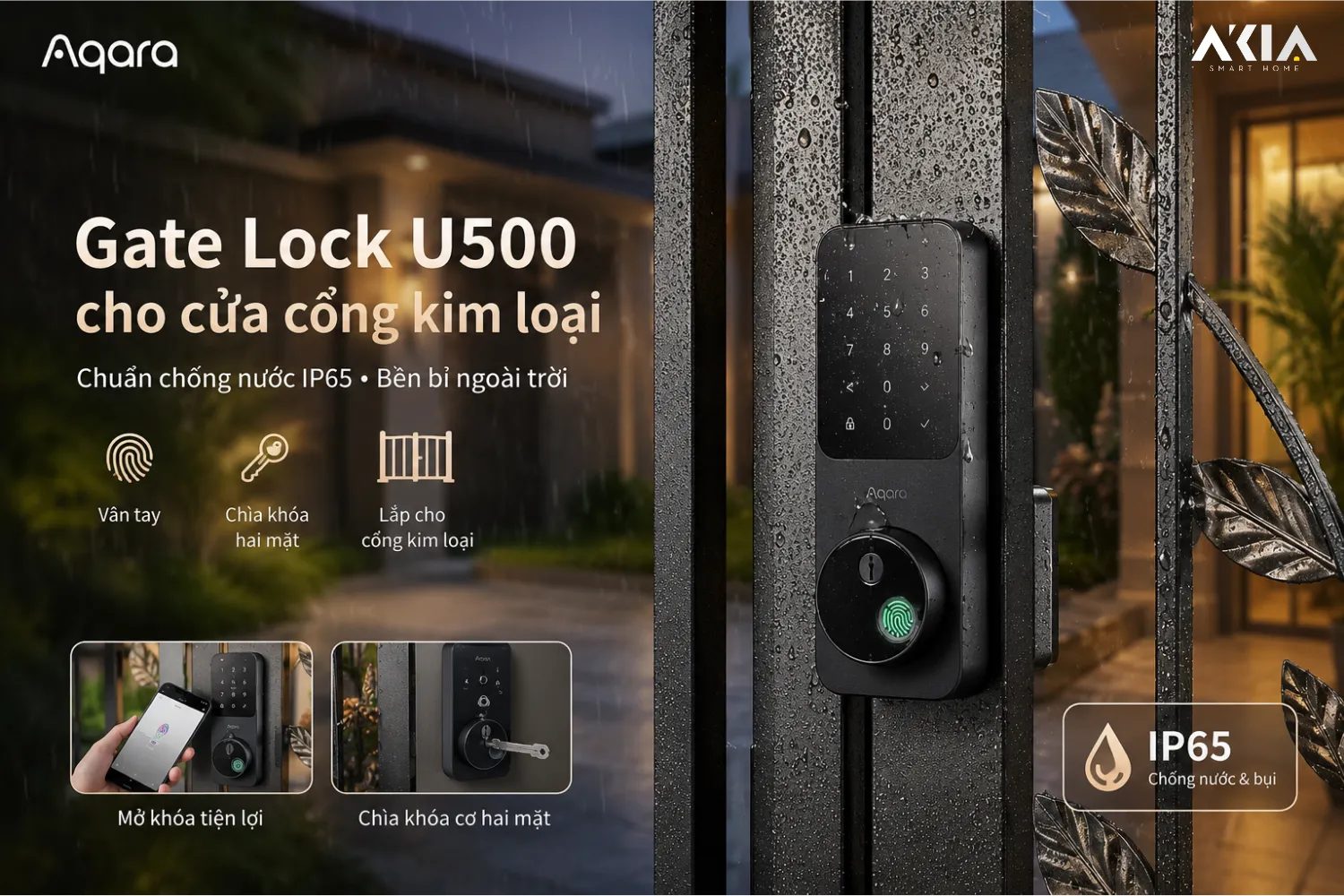 Khóa Cửa Thông Minh Aqara U500 Phù Hợp Nhiều Loại Cửa - Akia Smart Home