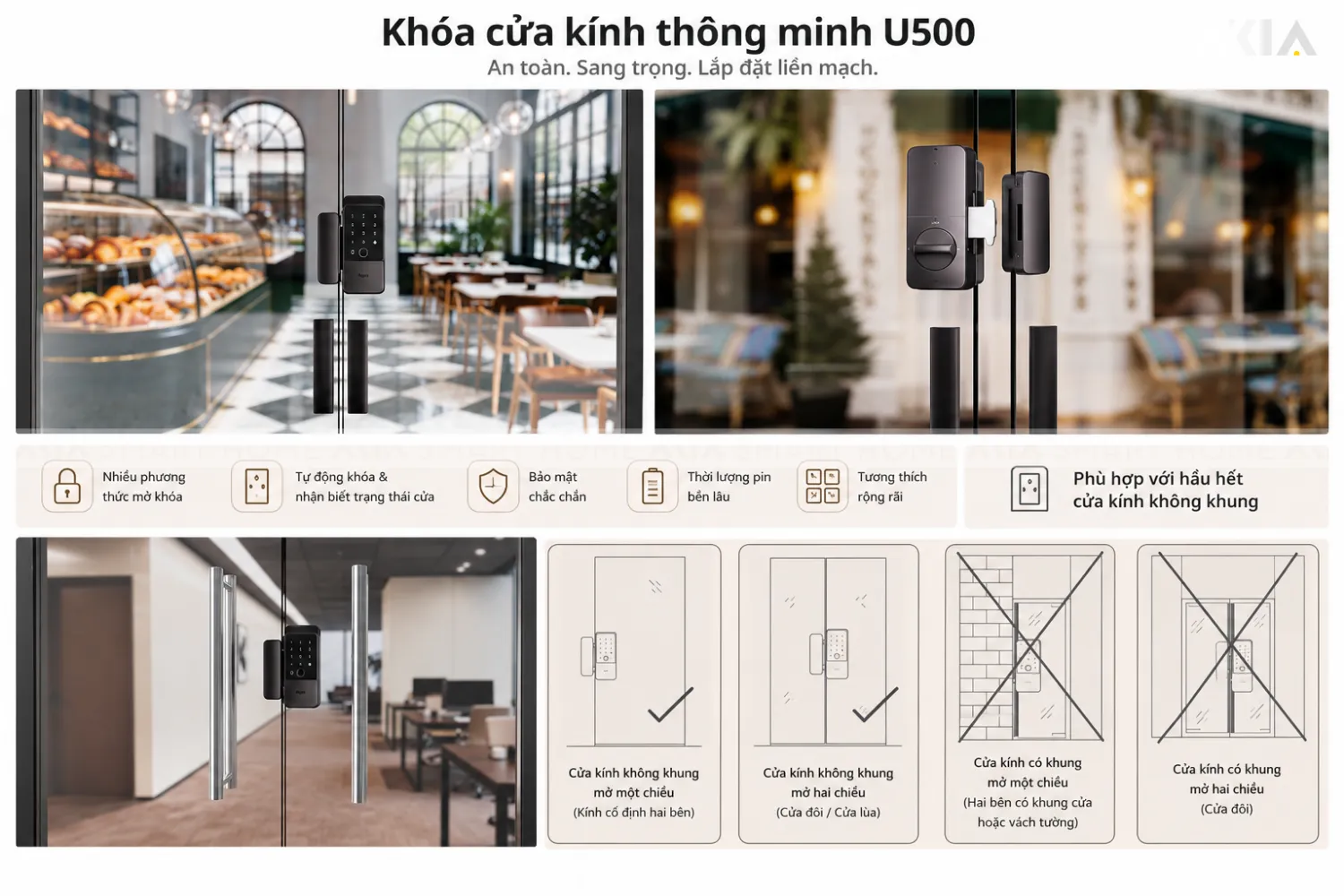 Khóa Cửa Thông Minh Aqara U500 Phù Hợp Nhiều Loại Cửa - Akia Smart Home