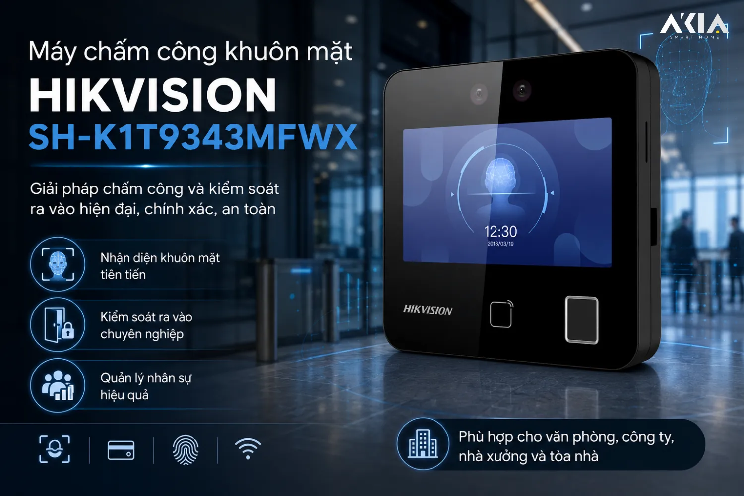 Máy chấm công khuôn mặt HIKVISION SH-K1T9343MFWX - AKIA Smart Home