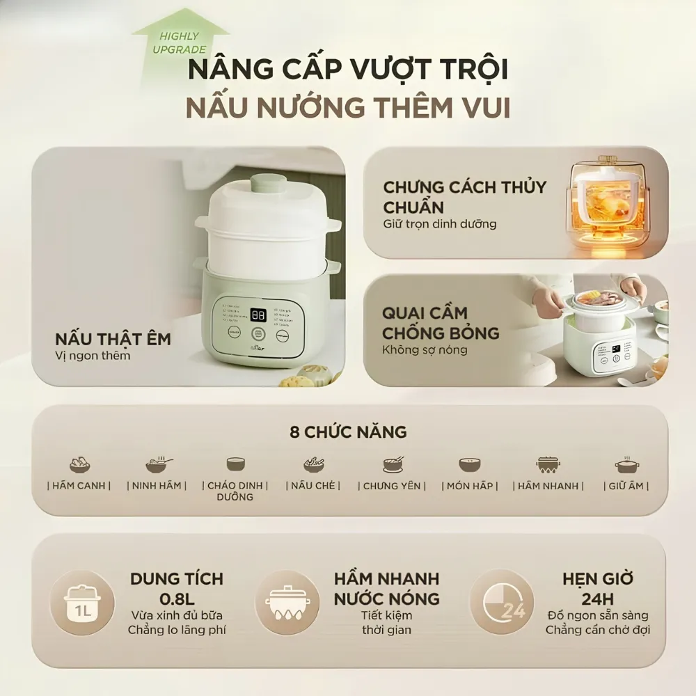 Nồi Nấu Chậm 0.8L Bear Est-085Dh 30 Nồi Nấu Chậm 0.8L Bear Est-085Dh - Akia Smart Home