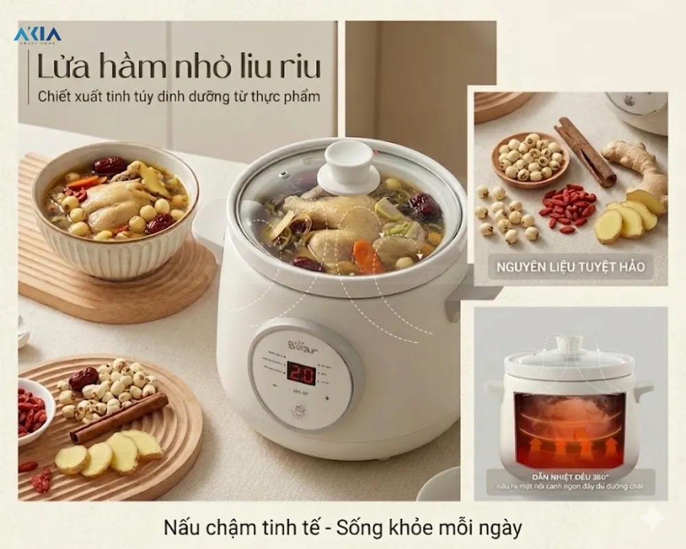 Nồi Nấu Chậm 1.5L Bear Sb-Nnc15 7 Nồi Nấu Chậm 1.5L Bear Sb-Nnc15 - Akia Smart Home