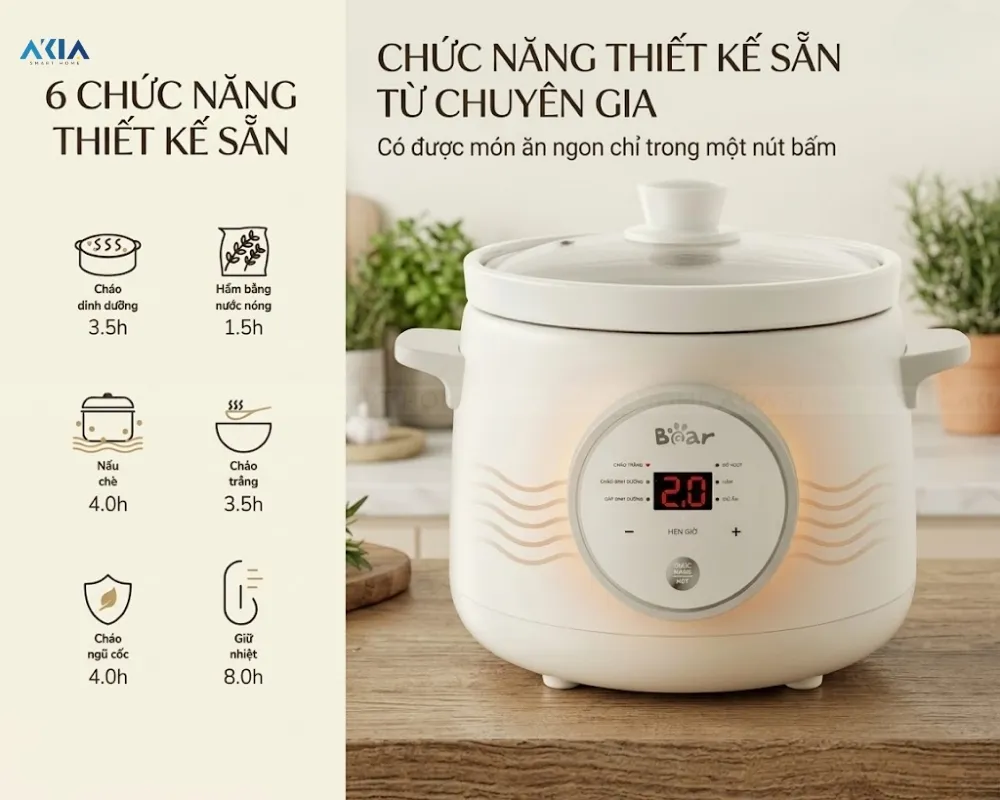 Nồi Nấu Chậm 1.5L Bear Sb-Nnc15 8 Nồi Nấu Chậm 1.5L Bear Sb-Nnc15 - Akia Smart Home