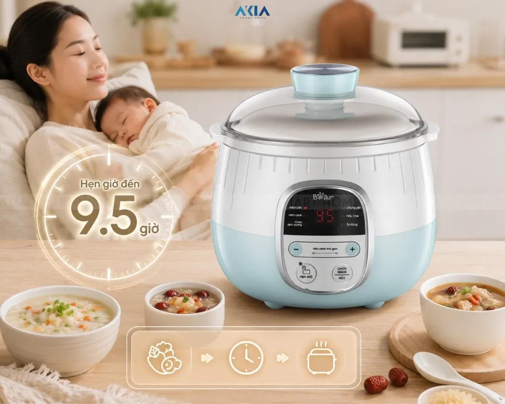 Nồi Nấu Chậm Bear Sube001 0.8L 23 Nồi Nấu Chậm Bear Sube001 0.8L - Akia Smart Home