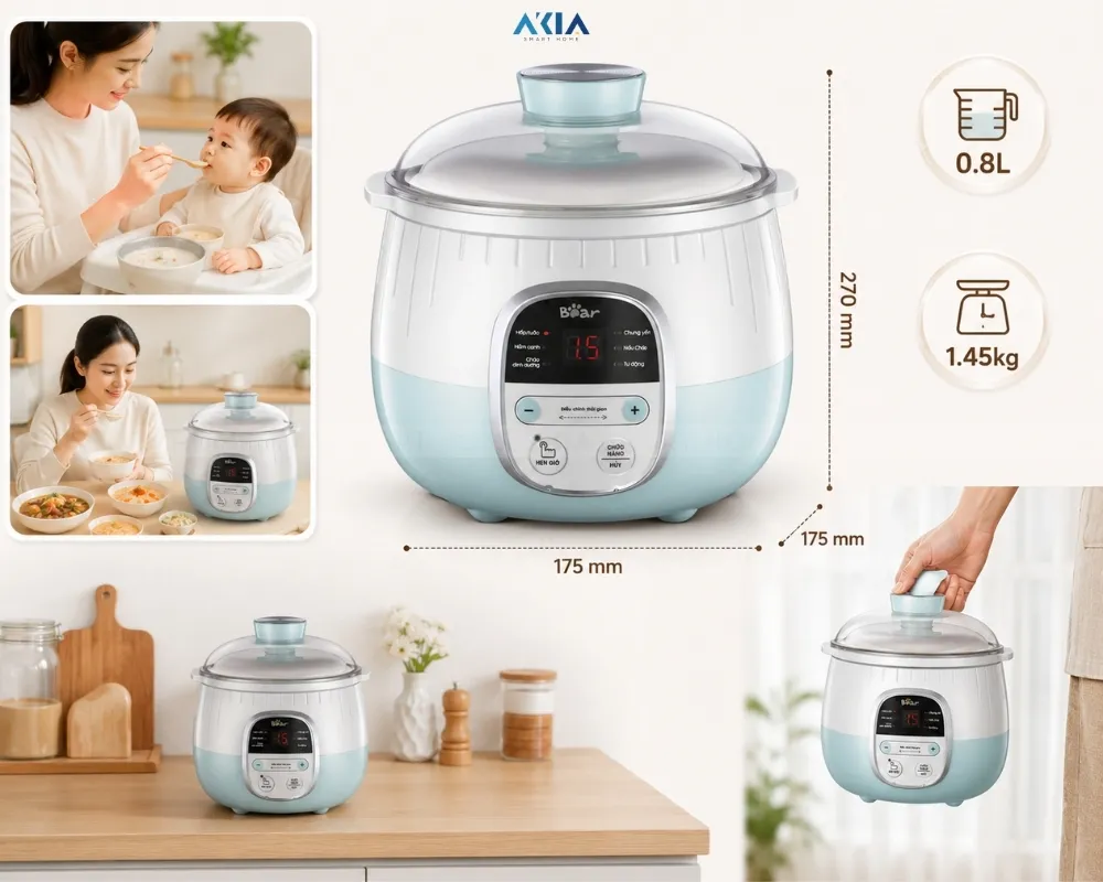 Nồi Nấu Chậm Bear Sube001 0.8L 24 Nồi Nấu Chậm Bear Sube001 0.8L - Akia Smart Home