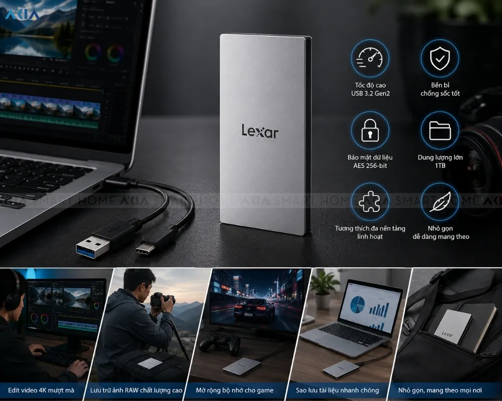 Ổ Cứng Lexar Es3 Ssd 1Tb Usb Gen2 Portable Ssd External Solid 20 Ổ Cứng Lexar Es3 Ssd 1Tb Usb Gen2 Portable Ssd External Solid - Akia Smart Home