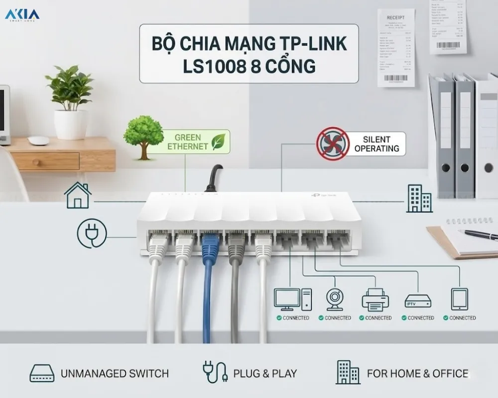Bộ Chia Mạng Tplink Ls1008 8 Cổng 10/100Mbps 9 Bộ Chia Mạng Tplink Ls1008 8 Cổng 10/100Mbps - Akia Smart Home