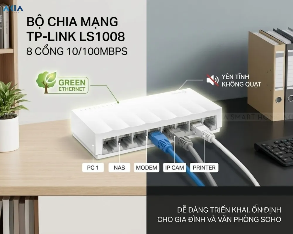 Bộ Chia Mạng Tplink Ls1008 8 Cổng 10/100Mbps 10 Bộ Chia Mạng Tplink Ls1008 8 Cổng 10/100Mbps - Akia Smart Home