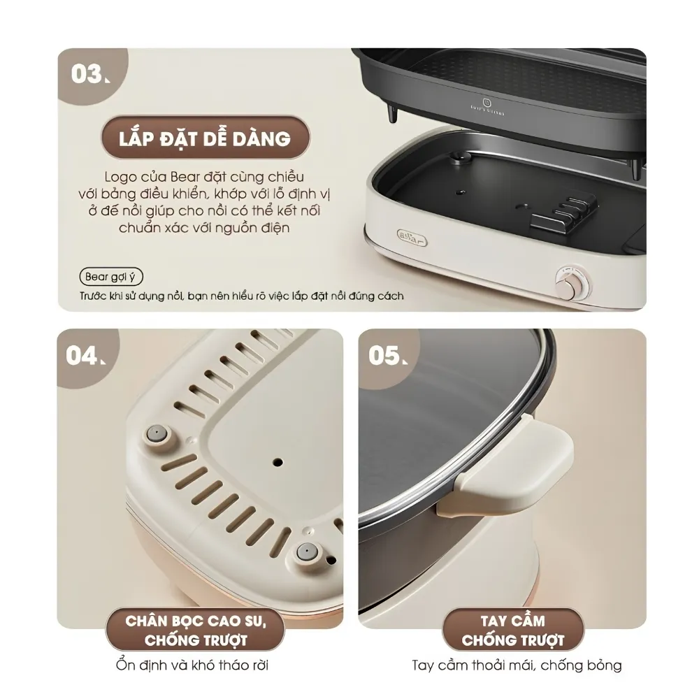 Nồi Lẩu Nướng Điện Bear Sb-Nl45K 16 Nồi Lẩu Nướng Bear Sb-Nl45K - Akia Smart Home