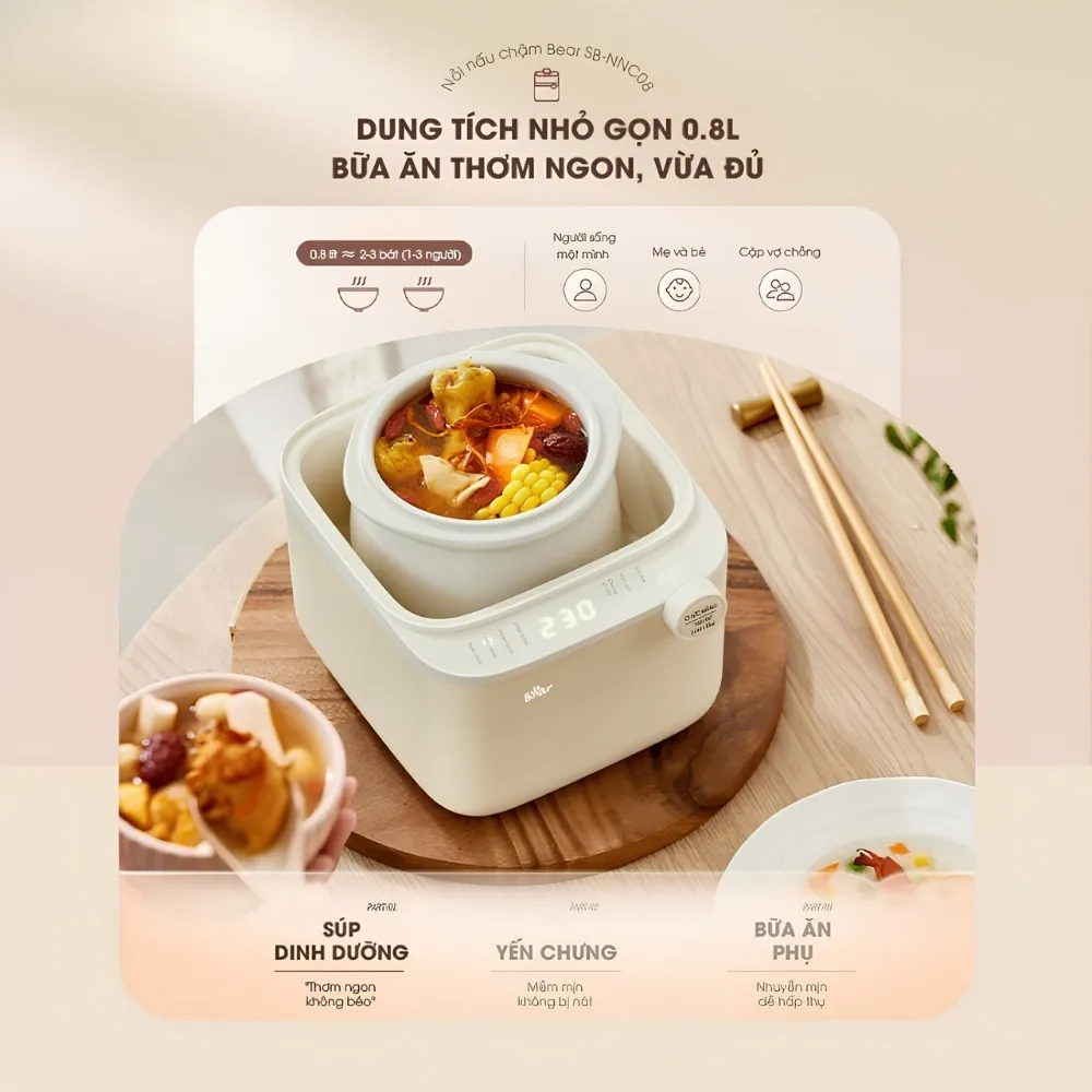 Nồi Nấu Chậm 0.8L Bear Sb-Nnc08 16 Nồi Nấu Chậm 0.8L Bear Sb-Nnc08 - Akia Smart Home