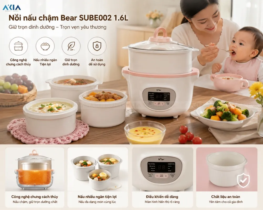 Nồi Nấu Chậm Bear Sube002 1.6L 31 Nồi Nấu Chậm 1.6L Bear Sube002 - Akia Smart Home