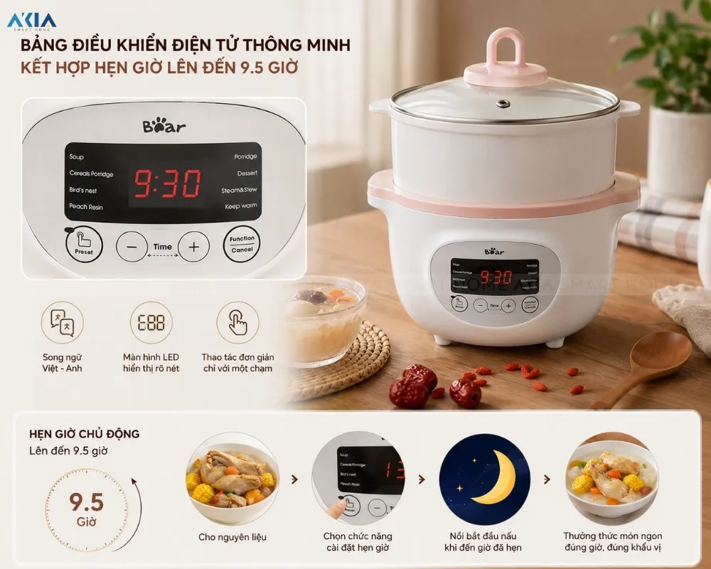Nồi Nấu Chậm Bear Sube002 1.6L 36 Nồi Nấu Chậm 1.6L Bear Sube002 - Akia Smart Home