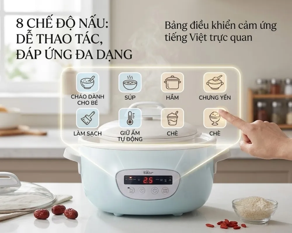 Nồi Nấu Chậm Bear Sube003 2.5L 13 Nồi Nấu Chậm Bear Sube003 2.5L - Akia Smart Home