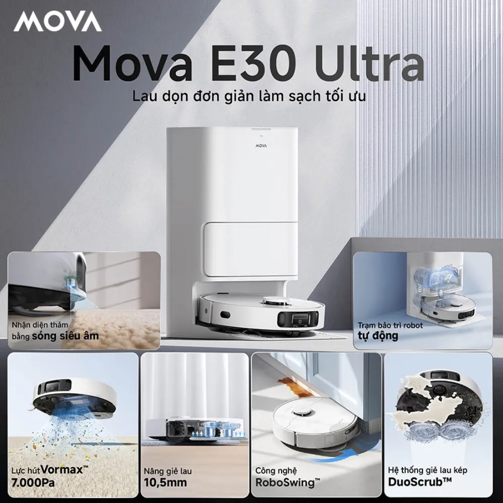 Robot Hút Bụi Lau Nhà Mova E30 Ultra 9 Robot Hút Bụi Lau Nhà Mova E30 Ultra - Akia Smart Home