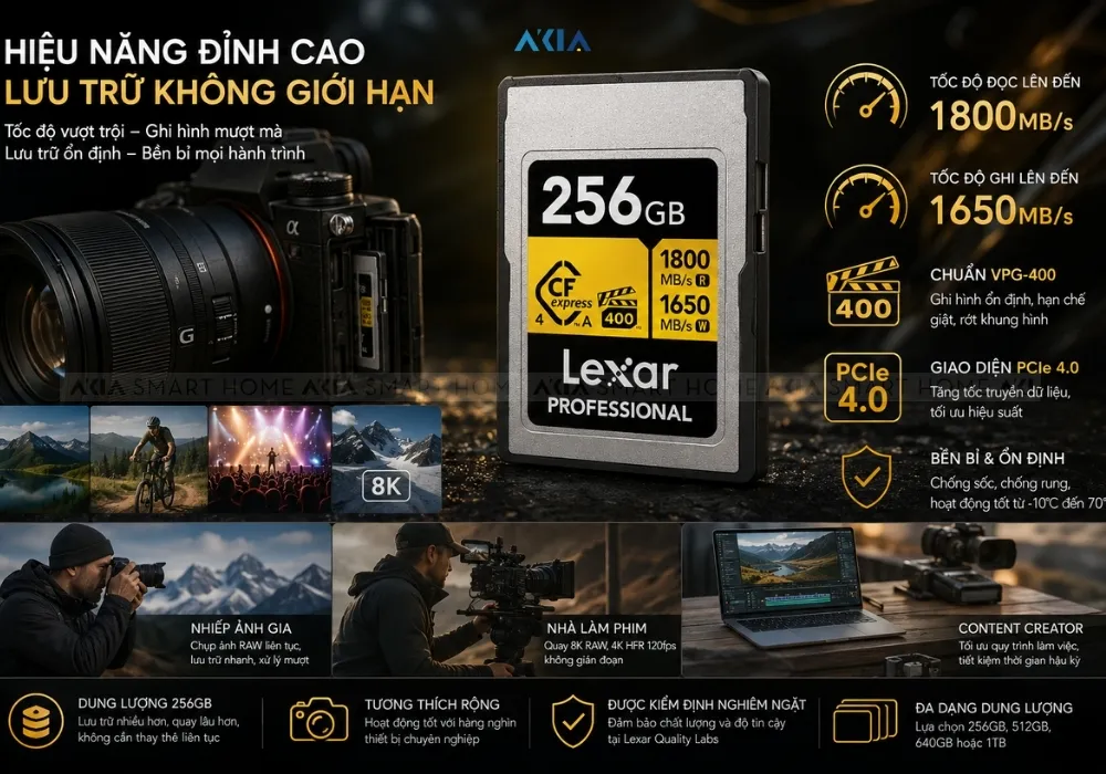 Thẻ Nhớ Lexar Professional Gold Cfexpress 4.0 Type A - 256Gb 16 Thẻ Nhớ Lexar Professional Gold Cfexpress 4.0 Type A – 256Gb - Akia Smart Home