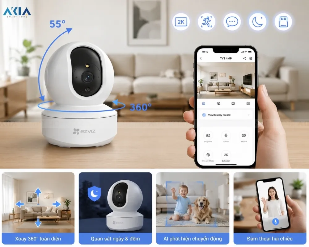 Camera Wifi Ip 360 Độ 4Mp Ezviz Ty1 - Akia Smart Home