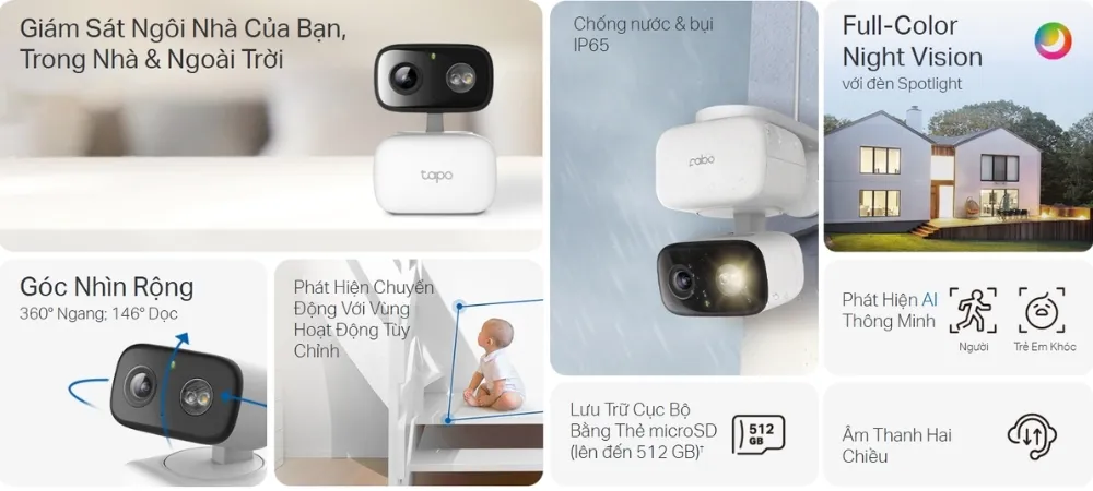 Camera Wifi Ngoài Trời Tapo C206 Xoay 360° 18 Camera Wifi Tapo C206 Quay Quét Trong Nhà &Amp; Ngoài Trời – Xoay 360°, Chuẩn Ip65 - Akia Smart Home
