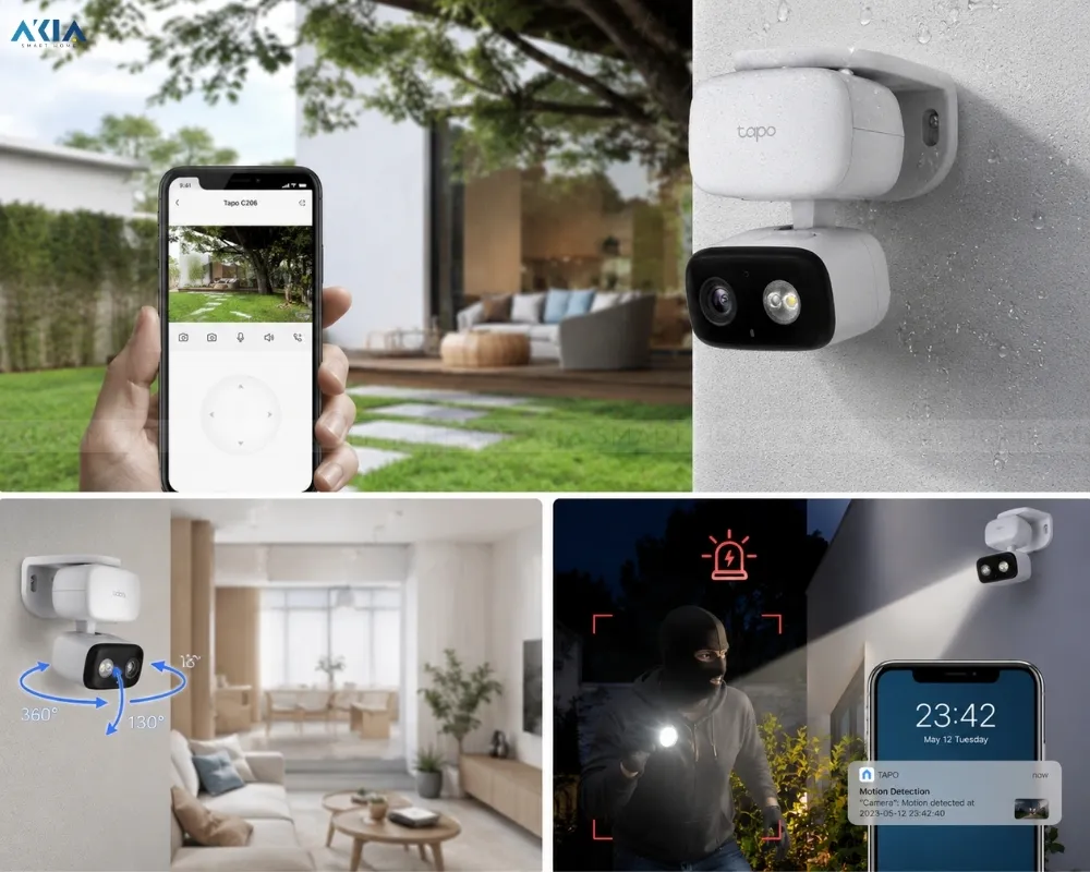 Camera Wifi Ngoài Trời Tapo C206 Xoay 360° 10 Camera Wifi Tapo C206 Quay Quét Trong Nhà &Amp; Ngoài Trời – Xoay 360°, Chuẩn Ip65 - Akia Smart Home