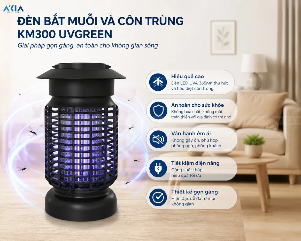 Đèn Bắt Muỗi Và Côn Trùng Uvgreen Km300 6 Đèn Bắt Muỗi Và Côn Trùng Uvgreen Km300 - Akia Smart Home