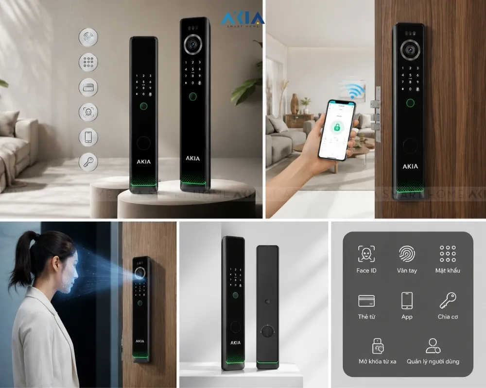 Khóa Vân Tay Cửa Gỗ Nhận Diện Khuôn Mặt Akia Azt-A07 Pro 7 Khóa Thông Minh Cửa Gỗ Akia Azt-A07 &Amp; Akia Azt-A07 Pro - Akia Smart Home