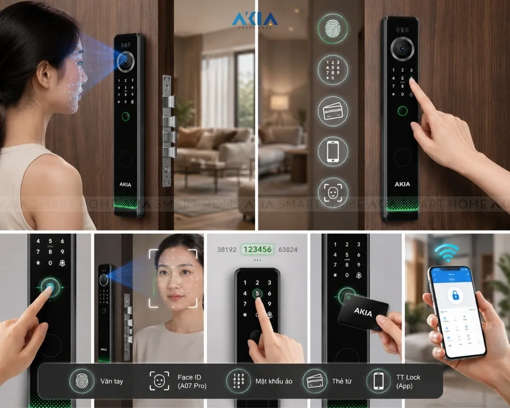 Khóa Vân Tay Cửa Gỗ Nhận Diện Khuôn Mặt Akia Azt-A07 Pro 10 Khóa Vân Tay Cửa Gỗ Akia Azt-A07 &Amp; Akia Azt-A07 Pro - Akia Smart Home