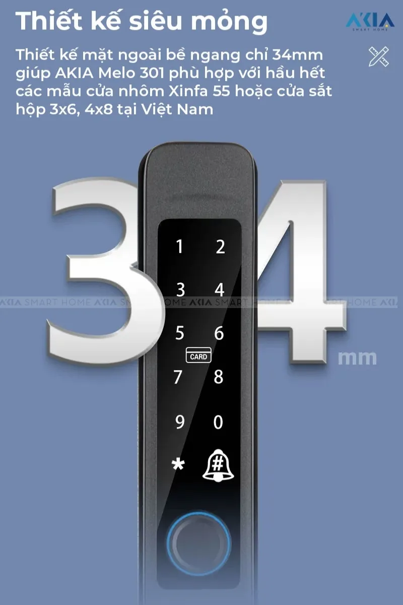Khóa Vân Tay Cửa Nhôm Xingfa Akia Melo 301 16 Khóa Vân Tay Cửa Nhôm Xingfa Akia Melo 301 - Akia Smart Home