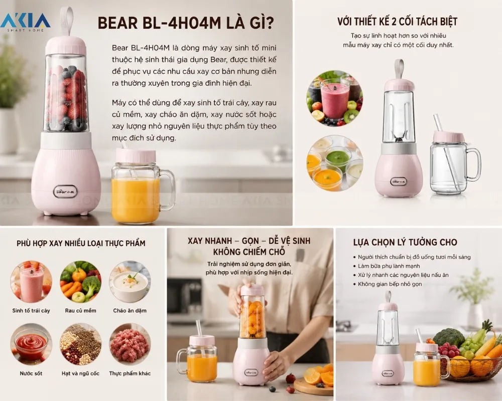 Máy Xay Sinh Tố Cầm Tay 0.4L Bear Bl-4H04M - Akia Smart Home