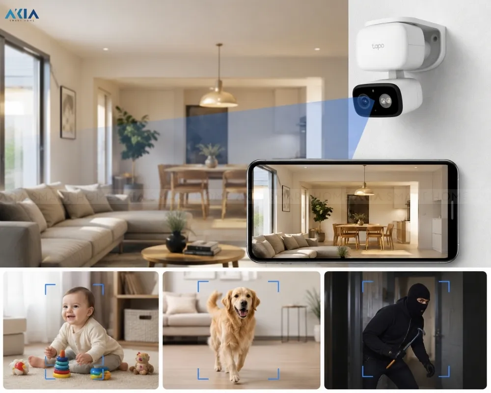 Camera Wifi Ngoài Trời Tapo C206 Xoay 360° 12 Camera Wifi Tapo C206 Quay Quét Trong Nhà &Amp; Ngoài Trời – Xoay 360°, Chuẩn Ip65 - Akia Smart Home