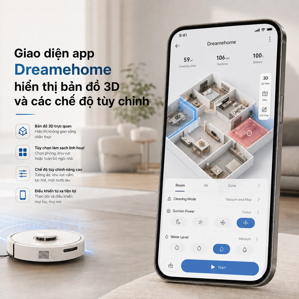 Cách Cài App Robot Hút Bụi &Amp; Hẹn Giờ Tự Động Dọn Dẹp 5 Cách Cài App Robot Hút Bụi Giao Diện App Dreamehome Hiển Thị Bản Đồ 3D Và Các Chế Độ Tùy Chỉnh, Akia Smart Home
